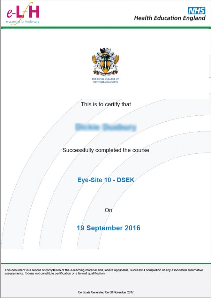 ophthalmology course certificate