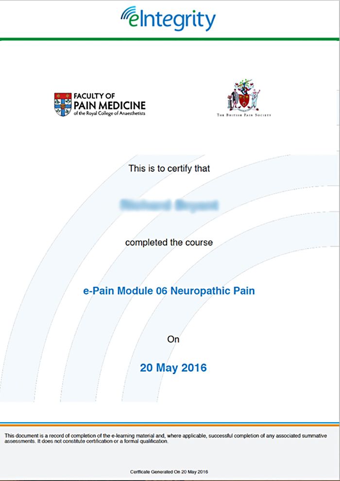 Pain management course online certificate