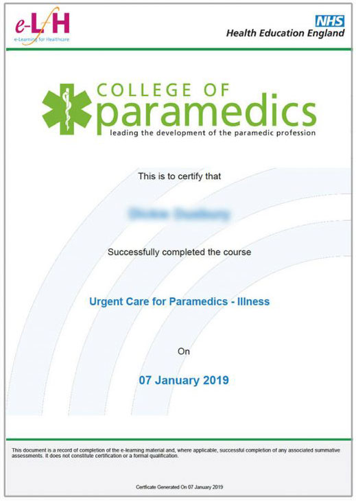 paramedics course certificate