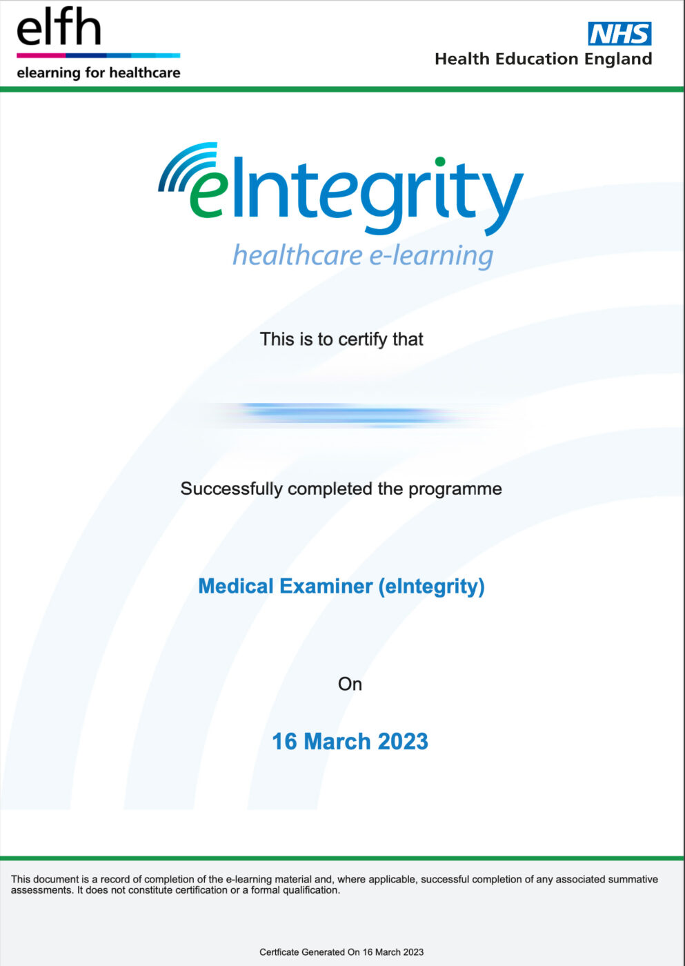 Medical Examiner Certificate