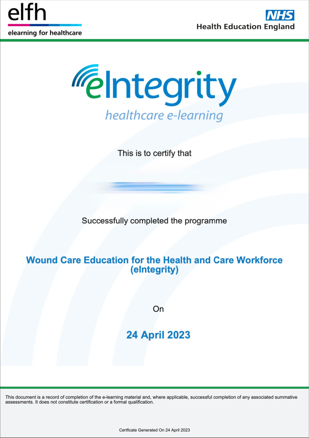 Wounded Care Education Certificate