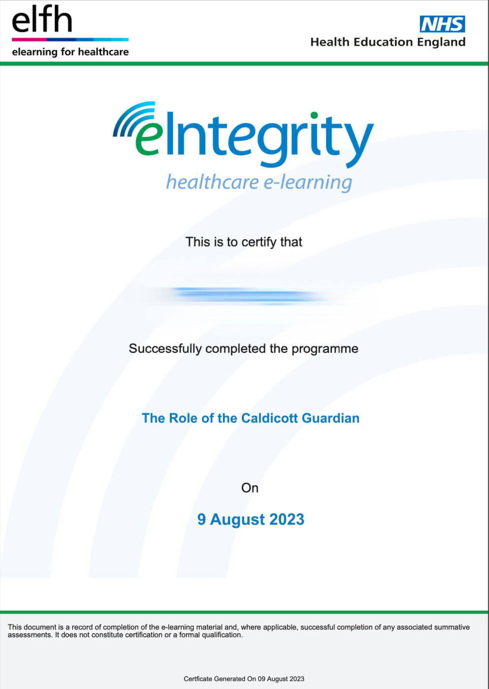 The Role of the Caldicott Guardian Certificate
